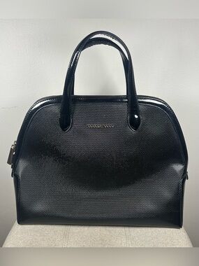 RoccoBarocco Black Handbag Purse Logo Black Textured Monogram Lined EUC